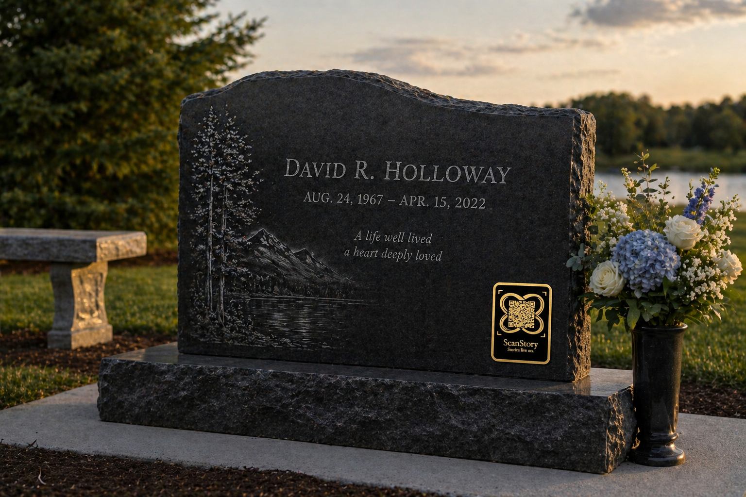 ScanStory plaque on memorial stone